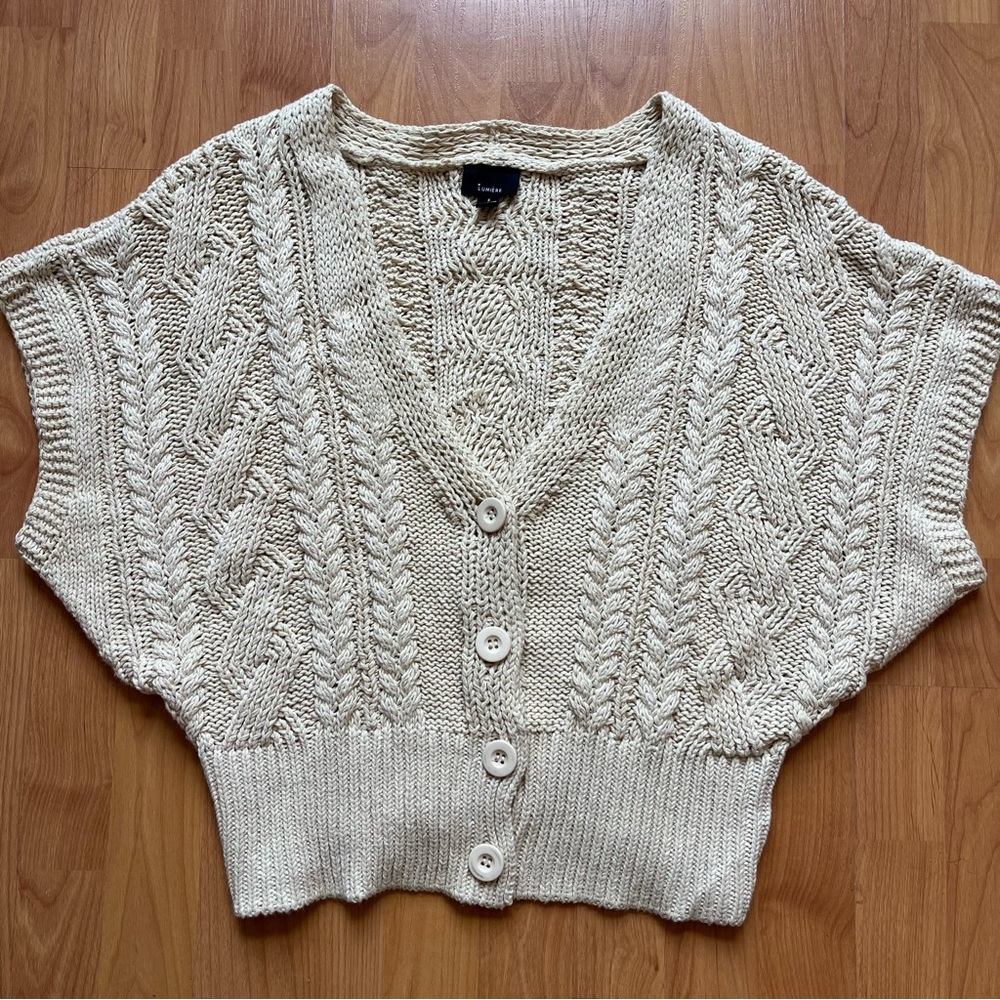 Lumiere cream crochet knit cardigan